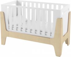 Детская кроватка IndigoWood Tower Baby 140x60cm white / natural wood (со съемной спинкой, с дополнительным бортиком)